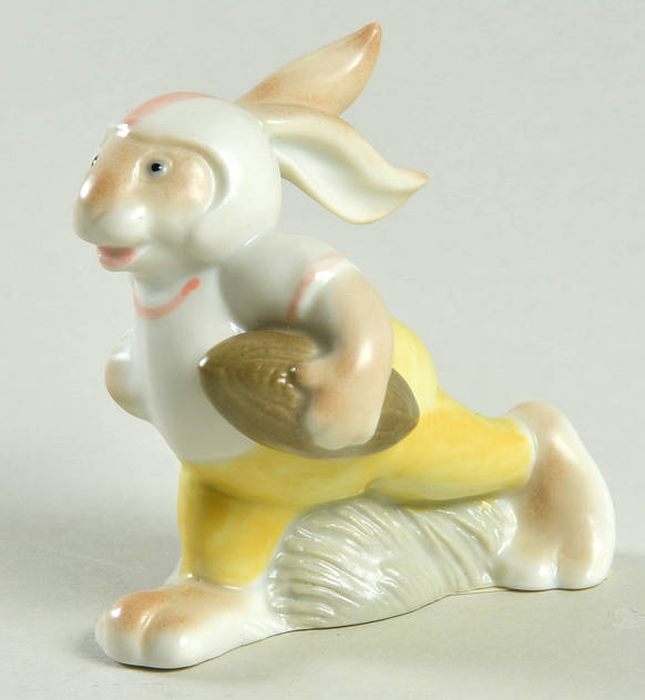 Fitz & Floyd Figurines Rabbit Playing Football - Boxed