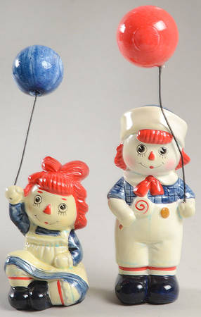 Fitz & Floyd Figurines Raggedy Ann & Andy With Balloons - Boxed