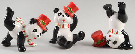 Fitz & Floyd Figurines Tumbling Christmas Pandas-Set 3 - No Box