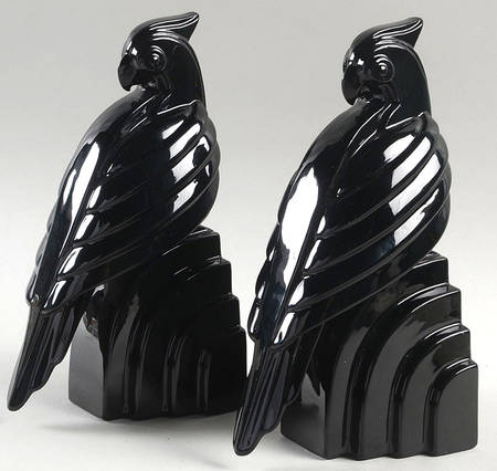 Book Ends Art Deco Parrots-Black - No Box