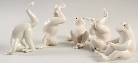 Fitz & Floyd Figurines (Set Of 5) Tumbling Frogs - No Box