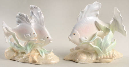Fitz & Floyd Figurines Tropical Fish-Candleholders-Pair - No Box