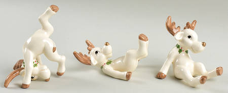 Fitz & Floyd Figurines Tumbling Rudolph-Gold Nose (Set Of 3) - No Box