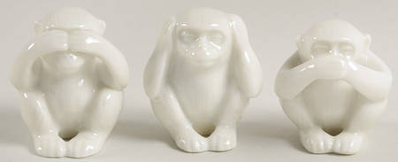 Fitz & Floyd Figurines Monkeys-Hear/See/Speak No Evil-White - No Box