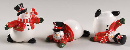 Fitz & Floyd Figurines Tumbling Snowmen-Set Of 3 - No Box