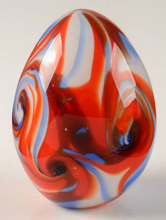 Fenton Crystal Giftware Robert Barber Egg, Orange,White & Blue - No Box