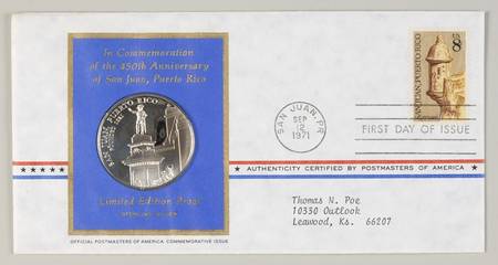 Postmasters of America 450th Anniversary Of San Juan, Puerto Ri - No Box