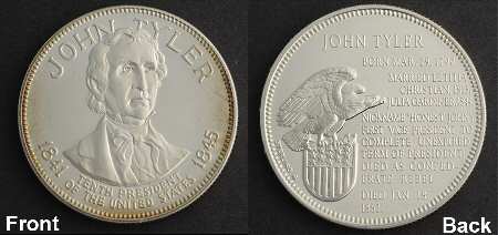 Presidential Medallion Sterling John Tyler - No Box