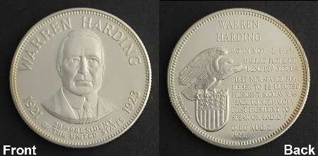 Presidential Medallion Sterling Warren G. Harding - No Box