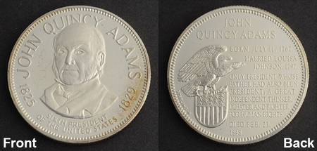 Presidential Medallion Sterling John Quincy Adams - No Box