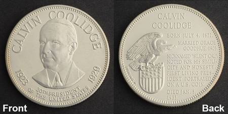 Presidential Medallion Sterling Calvin Coolidge - No Box