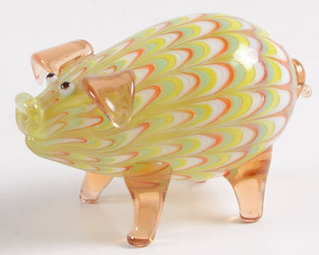 Glass Menagerie Pig- Green And Orange  - Boxed