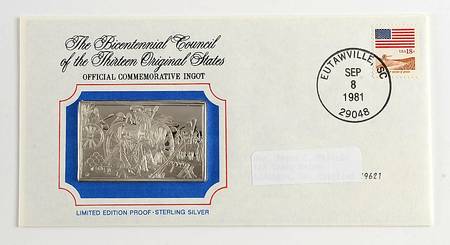 Bicentennial Council Ingots Battle Of Eutaw Springs, South Carolina - No Box