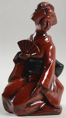 Ceramique Vernissage Geisha Sitting With Fan-Cinnabar - Bookend