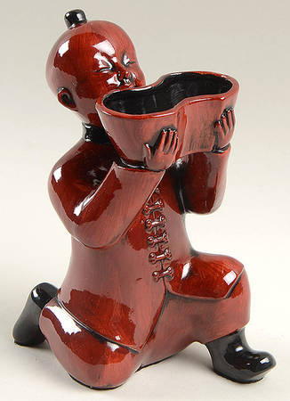 Ceramique Vernissage Oriental Man Holding Bowl-Cinnabar - No Box