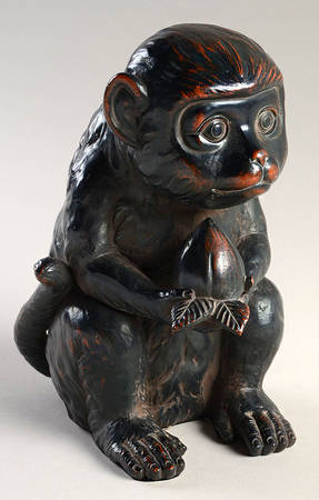 Ceramique Vernissage Monkey Holding Acorn-Black - No Box
