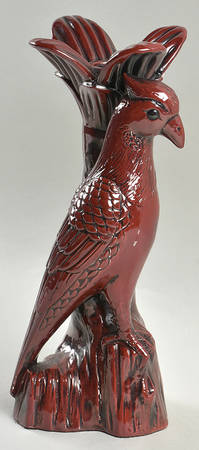 Ceramique Vernissage Chinese Pheasant-Cinnabar Candlestick - No Box 49a