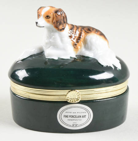 Limoges Box Spaniel-Dark Green - No Box