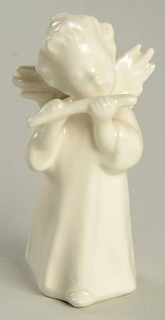 All White Figurines Angel With Flute-Glossy - No Box