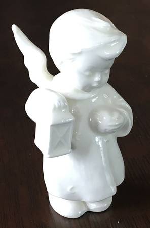 All White Figurines Angel With Lantern-Glossy - Boxed