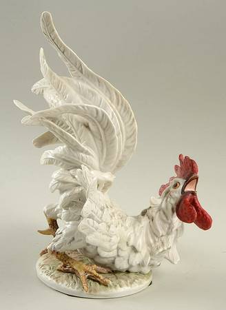 Bird Figurines White Fighting Rooster - No Box