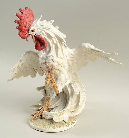 Bird Figurines White Fighting Rooster - No Box