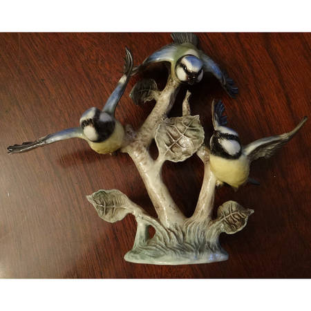 Bird Figurines Blue Titmouse On Tree - No Box