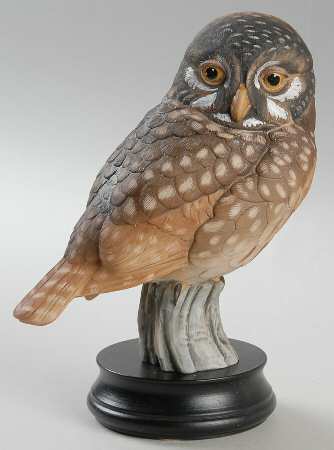 Bird Figurines Pygmy Owl With Base - With Box