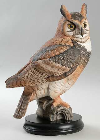 Bird Figurines Great Horned Owl-Color-With Base - No Box