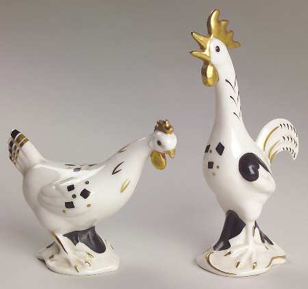 Bird Figurines Chicken & Rooster Pair - With Box Bx373