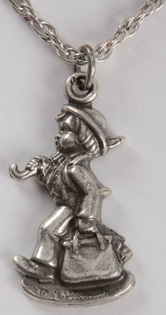 Hummel Miniature Figurine-Bronze Merry Wanderer-Pendant-Sterling W/Chain - Boxed