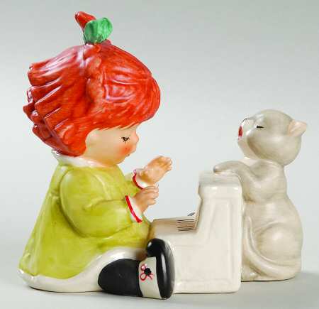 Red Heads The Practice-Girl At Piano With Cat - No Box