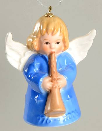 Angel Bell Ornament Angel With Horn-Blue - With Box