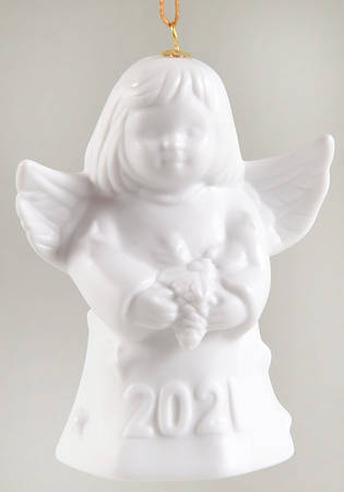 Angel Bell Ornament Angel With Pinecone-White - With Box