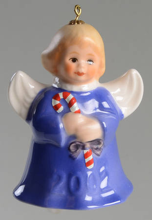 Angel Bell Ornament Angel With Candy Cane-Blue - Boxed