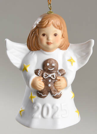 Angel Bell Ornament Angel With Gingerbread Man-Painted Stars - Boxed