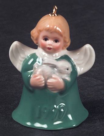 Angel Bell Ornament Angel With Rabbit-Green - Boxed