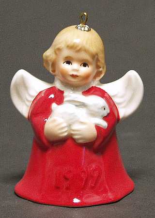 Angel Bell Ornament Angel With Rabbit-Red - Boxed