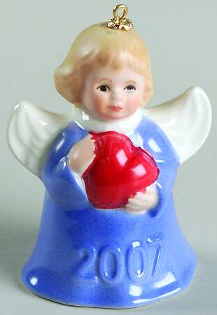 Angel Bell Ornament Angel With Heart-Blue - With Box