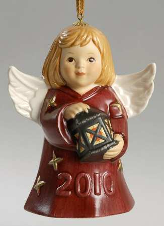 Angel Bell Ornament Angel With Lantern-Burgundy - With Box