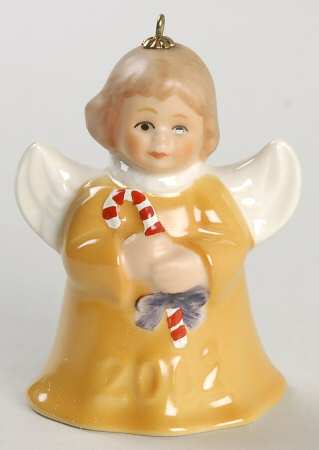 Angel Bell Ornament Angel With Candy Cane-Yellow - No Box