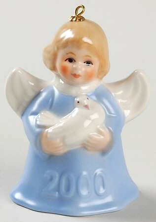 Angel Bell Ornament Angel With Dove-Blue - Boxed