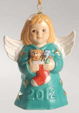 Angel Bell Ornament Angel With Stocking-Turquoise - With Box 37b