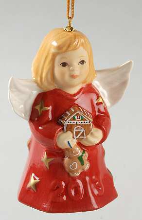 Angel Bell Ornament Angel With Gingerbread House-Red - With Box