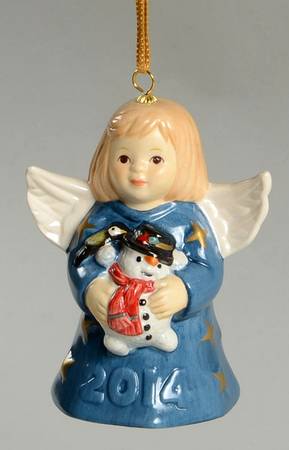 Angel Bell Ornament Angel With Snowman-Heather Blue - With Box 39d