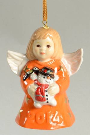 Angel Bell Ornament Angel With Snowman-Tangerine - With Box 39c