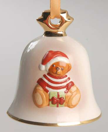 Annual Christmas Bell Teddy Bear With Present - Boxed