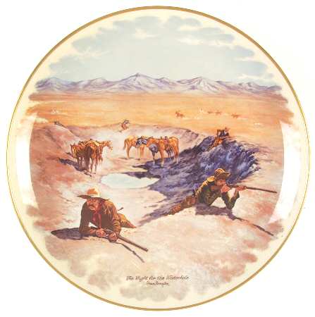 Frederic Remington Western Plates The Fight For A Water Hole - Boxed