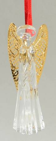 Crystal Christmas Ornament Angel Gold Wings - Boxed