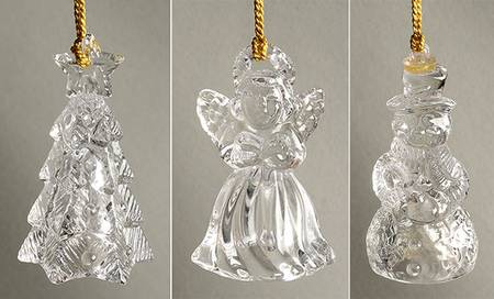 Crystal Christmas Ornament Tree/Angel/Snowman Set Of 3 - Boxed